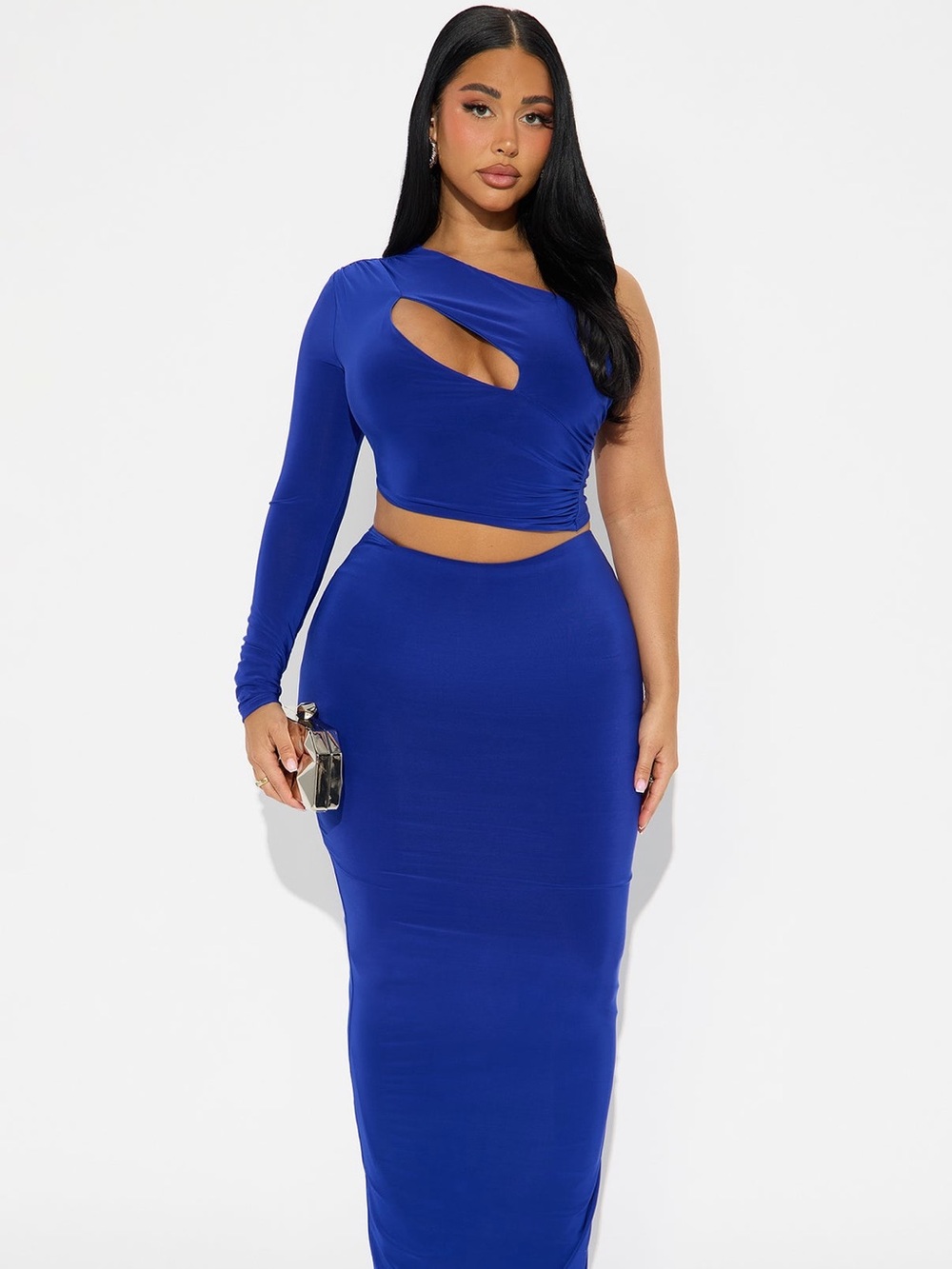 Fashion Nova Royal Blue One-Shoulder Cutout Long Sleeve Dress